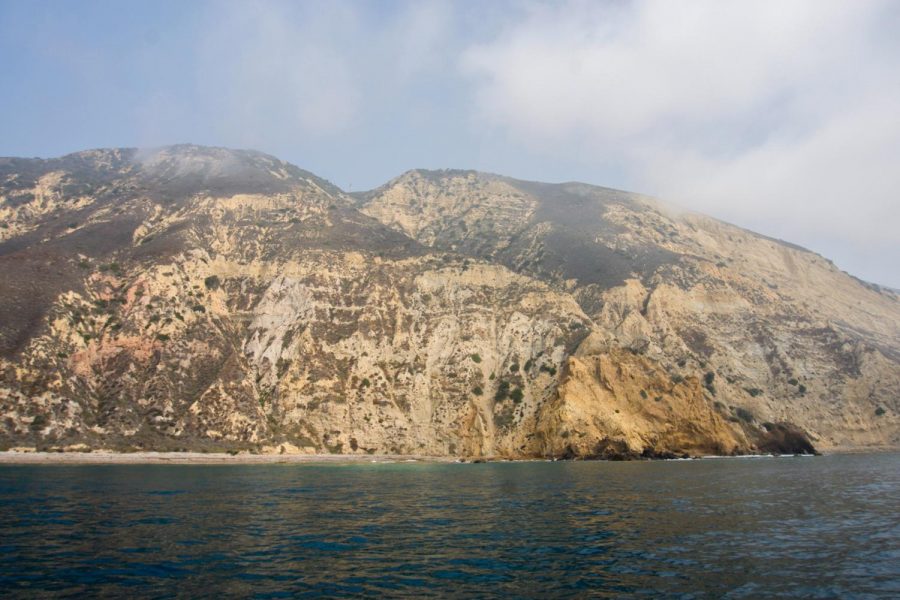 During the 3-hour boat ride to Santa Rosa Island there are usually extreme winds and swells in the water outside Santa Rosa Island, Calif. Boats dock at Bechers Bay, Santa Rosa, leaving campers for at least three days before returning.
