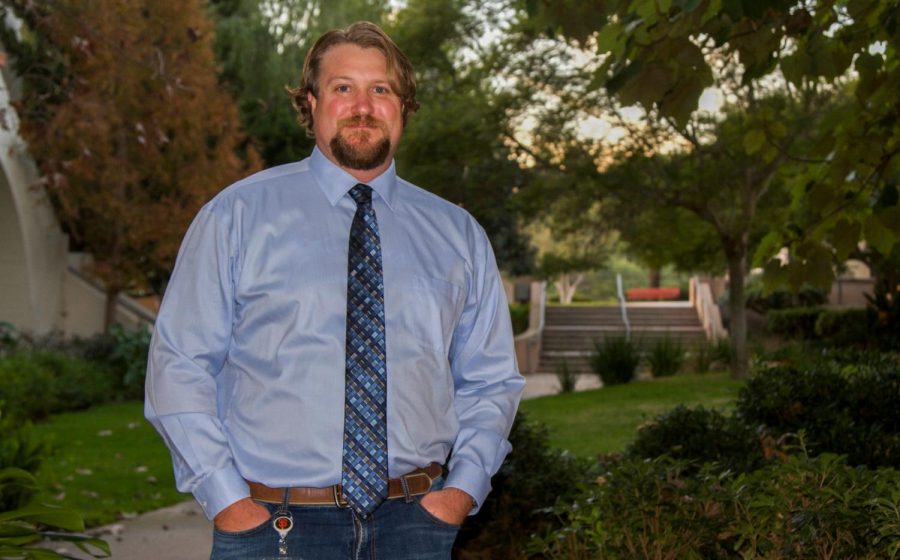 James Zavas outside of the City College Administration Building on Nov. 2, 2020, in Santa Barbara, Calif. Zavas has been working at the College for the past seven years, but is now leaving his position to start working for the Ventura Community College District.