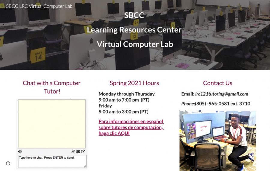 Screengrab of the Cartwright Learning Resources Center website, where students can find information on how to contact the department, hours of availability, and how to interact with tutors in real time using the chat-box feature.