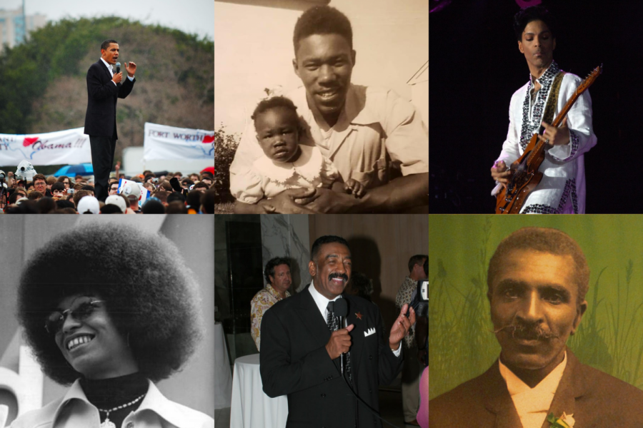 Clockwise+from+top+left%2C+44th+President+of+the+United+States+Barack+Obama%2C+scientist+and+activist+Smiley+Wilkins%2C+Sr.%2C+musician+Prince%2C+inventor+George+Washington+Carver%2C+educator+Ron+Oden+and+educator+and+activist+Angela+Davis.