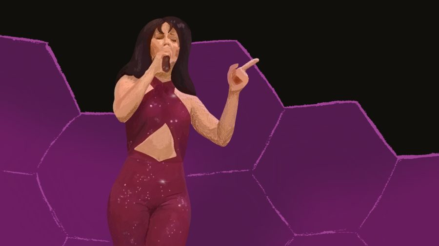 Digital illustration of Selena Quintanilla-Pérez during her 1995 concert for her album “Selena Live! The Last Concert.”