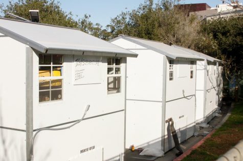 Nearly 26 people live in the 20 Pallet tiny homes that sit in the heart of Isla Vista on Feb. 19, 2021, in Isla Vista Calif. The houses were installed in December of 2020 for a six-month period by a partnership between Good Samaritan Shelter and Santa Barbara County.