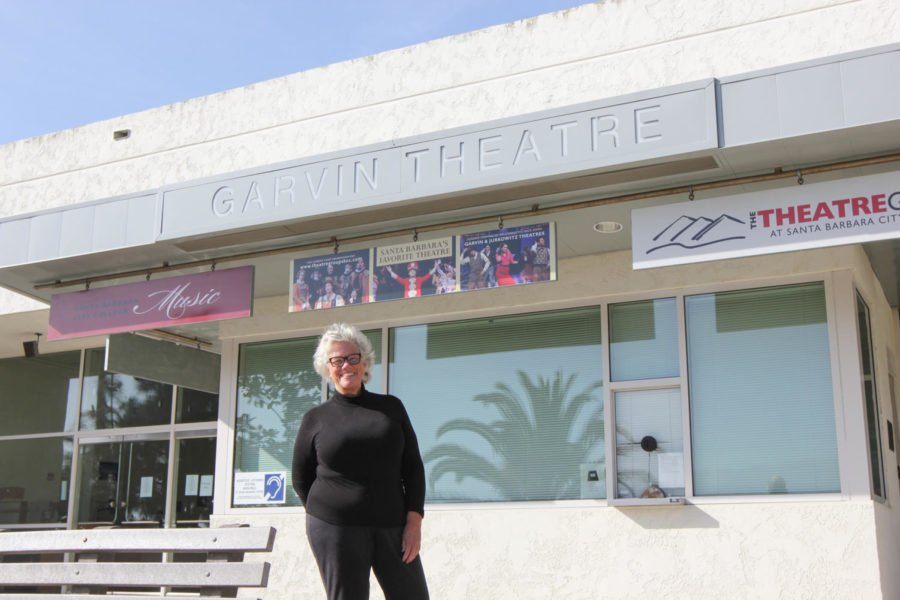 Liz Gates on April 15, 2021 outside of the Garvin Theatre at City College in Santa Barbara, Calif. “Every minute I spend at City College in the Theatre Arts department is a win,” she said.