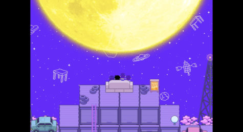 A view of the Headspace, one of the more vibrant and colorful settings in the game Omori. The player is accompanied by a group of friends, with the player controlling the titular character.