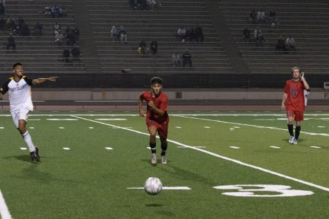 Will Demirkol, 16, sprints for the ball as his teammate Dylan Rogers, 18, readily waits during the Vaqueros' first home game of the fall 2021 season on Sept. 7 in La Playa Stadium at Santa Barbara City College in Calif. The Vaqueros tied with Taft College 1-1.