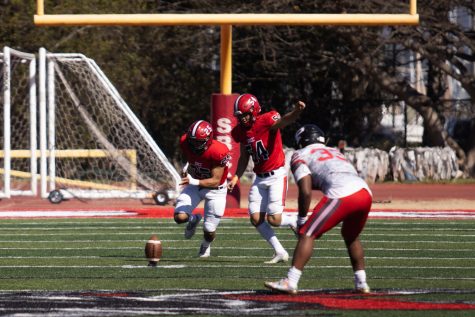 From left, Defensive Back Isaiah Oates cheers on Kicker Ty Montgomery during their game with LA Pierce on Saturday, Oct. 16 at City College's La Playa stadium in Santa Barbara, Calif. City College beat LA Pierce 60-6.
