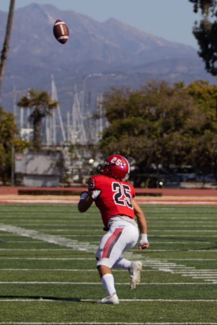 Defensive Back Isaiah Oates sets up to catch a shotgun pass during a game with LA Pierce College on Saturday, Oct. 16 at City College's La Playa stadium in Santa Barbara, Calif. City College beat LA Pierce 60-6.