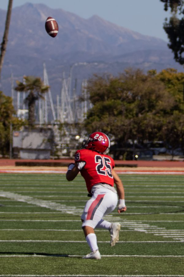 Isaiah Oates sets up to catch a shotgun pass during a game with LA Pierce College on Saturday, Oct. 16 at La Playa stadium at City College in Santa Barbara, Calif. City College beat LA Pierce 60-6.