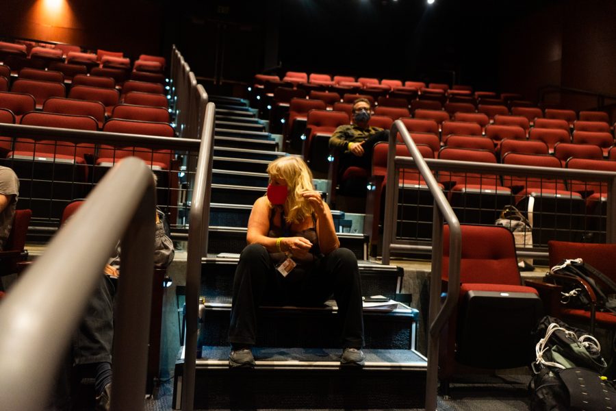 Theatre Arts Department Co-Chair Katie Laris discusses the Theatre Groups upcoming production of “Ripcord” on Oct. 6 in the aisles of the Garvin Theatre at City College in Santa Barbara, Calif. Laris is also serving as director for the show.