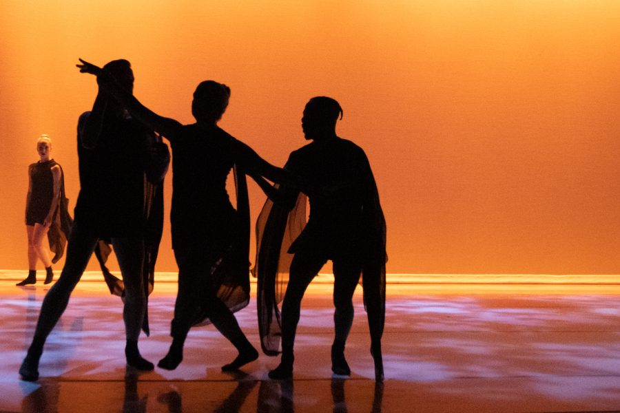 City College dance students practice lifting a member of their troupe during a rehearsal on Friday, Nov. 5 at the New Vic Theatre in Santa Barbara, Calif. The show Collective Collaborative 2021 is the first in-person performance since the school went remote due to COVID-19.