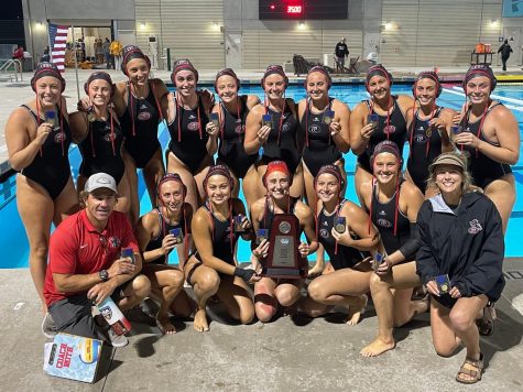 The City College womens water polo team celebrates with the CCCAA SoCal Regional Championship trophy at Southwestern College in Chula Vista, Calif. on Saturday, Nov. 13. The Vaqueros defeated Fullerton College 10-9 in the Regional Finals to advance to the State Championship.