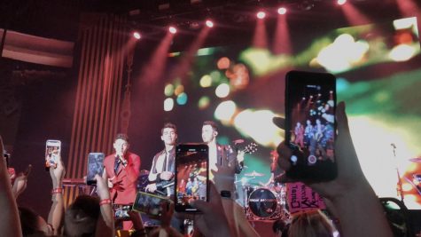The Jonas Brothers performing on Jan. 25, 2020 at the Hollywood Palladium in Los Angeles, Calif. Fans and phones crowded the stage during the 90-minute performance.