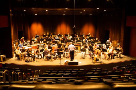 The City College concert band rehearses for their upcoming concert on Nov. 17 at the Garvin Theatre at City College in Santa Barbara, Calif. The Concert Band will only be performing with 55 people this year, as opposed to the usual 100.