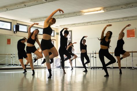 The City College Dance Company moves in unison in rehearsal for their “Seekers” routine on Oct. 29 in the PE building at City College in Santa Barbara, Calif. Many of the dancers have been overjoyed to rehearse back in the studio again following the past years quarantine.