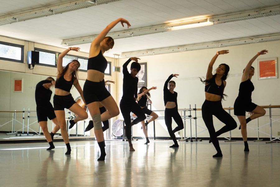 The City College Dance Company moves in unison in rehearsal for their “Seekers” routine on Oct. 29 in the PE building at City College in Santa Barbara, Calif. Many of the dancers have been overjoyed to rehearse back in the studio again following the past year's quarantine.