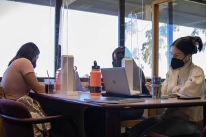 From left, students Paloma Torres, Erika Estrada and Sierra Steele study as a group at the Luria Library on Thursday, Jan. 27 at City College in Santa Barbara, Calif. "We've tried to study at home but it works out better here. It's so nice and quiet and calm," Estrada said.