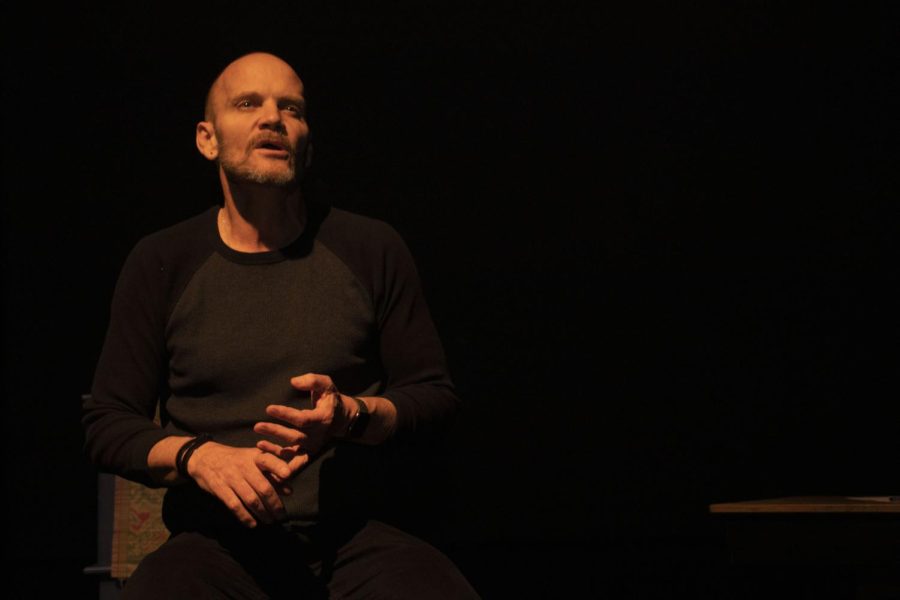 Matt Talbott practices his final monologue during a final run through of his one-man show Reptile on Feb. 6 at the Center Stage Theater in Santa Barbara, Calif. Talbott said this play show how the social norms of American culture in the 1970s and 80s shaped Americans to view anyone who was different as weird and to accentuate their differences in order to further ostracize them.