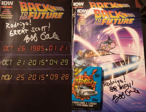 "Back to the Future" comic books signed by film writer Bob Gale taken on Feb. 11, in Santa Barbara, Calif. Editor-in-Chief Rodrigo Hernandez met Gale at a fan event at Metro Entertainment on Saturday, Dec. 12, 2015 in Santa Barbara, Calif.