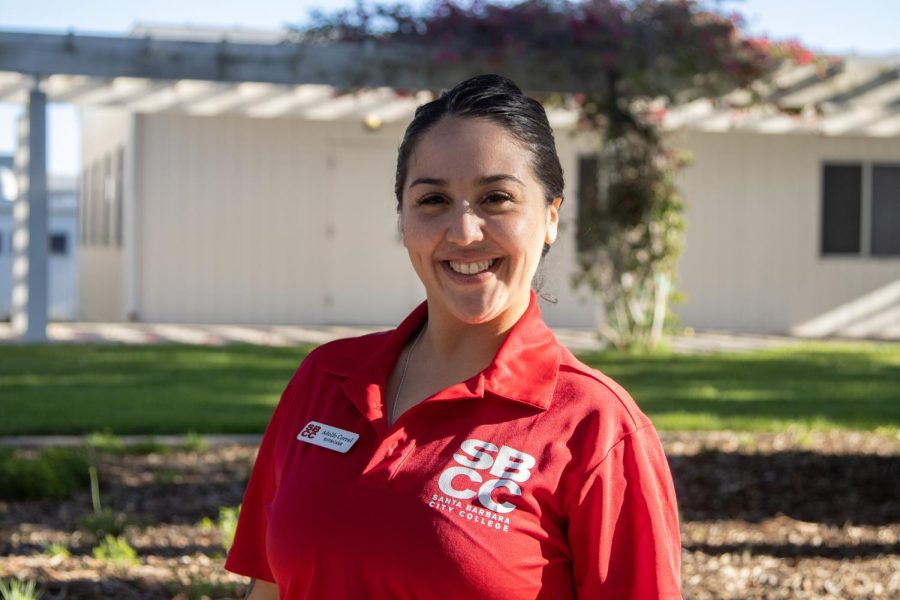 EOPS Student Program Advisor Alisha Sanchez smiles in front of the Student Services building on Wednesday, Feb. 9, at City College in Santa Barbara, Calif. Sanchez is the new program advisor for EOPS, where she says her goal to is to make students feel welcome and act as a voice of representation for them.