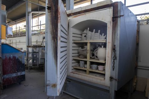 Student artist's pieces cooldown inside a kiln after the firing process on Wednesday, March 2 at City College's art department in Santa Barbara, Calif. Over the pandemic City College hired sculpture teachers and experimented with implementing new teaching methods.