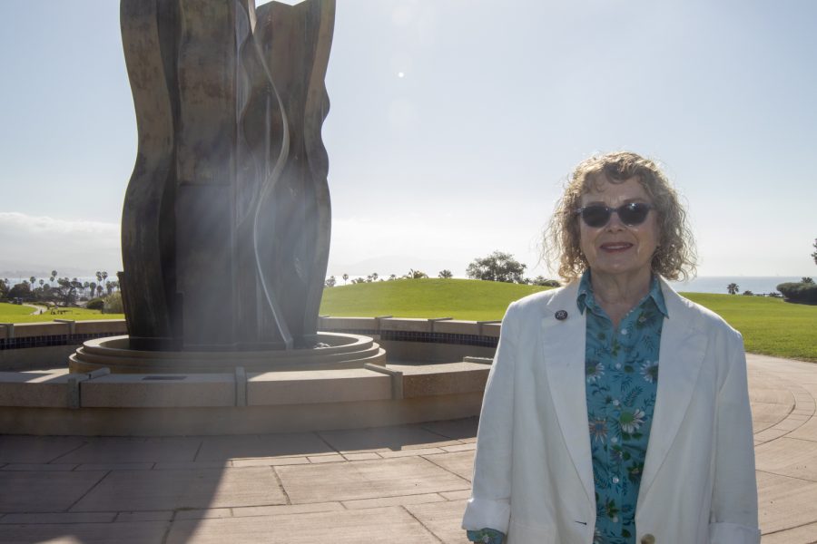 Melanie Eckford-Prossor, new City College academic senate president, poses by West Campuss fountain on April 20 in Santa Barbara, Calif. Although the new president did not run, she still won by write in vote and ended up accepting the role.