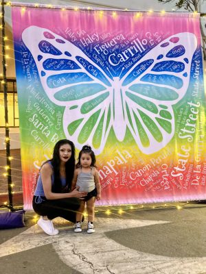 Alondra and her daughter Silvia Amada walk along state street on Nov. 11, 2021 in Santa Barbara, Calif.