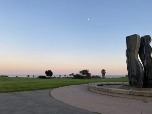 The sunset paints City College's sky on August 27, 2020 in Santa Barbara, Calif.