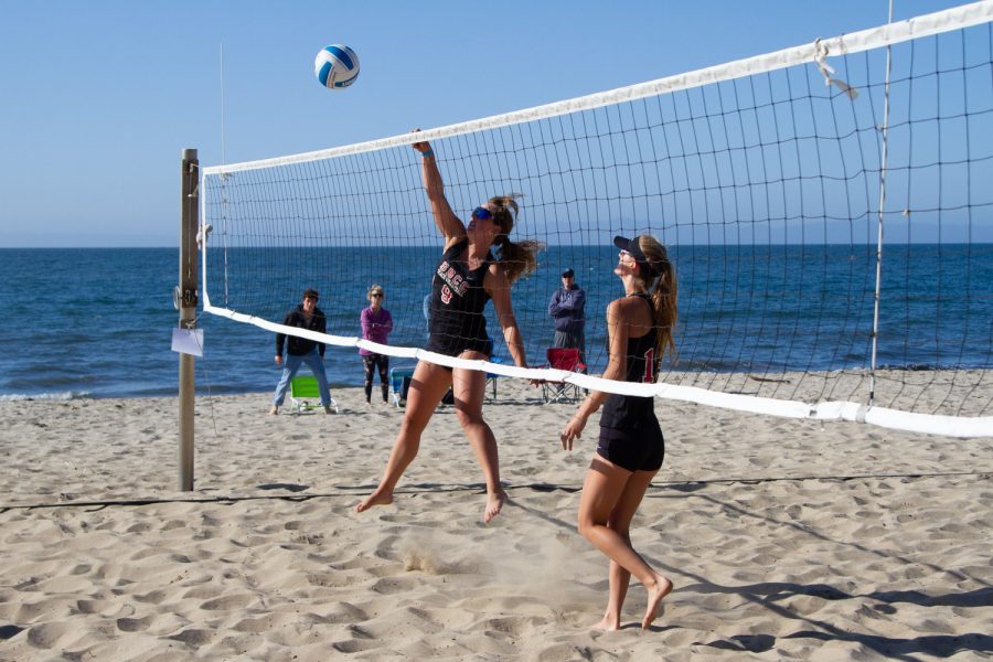 Irey Therese Sandholt, No. 9, attacks for City College on Friday, April 15 at East Beach in Santa Barbara, Calif. The Vaqueros swept Moorpark College 5-0 in a Western State Conference match.