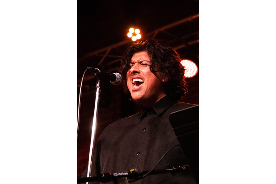 Trombonist Kevin Roman lays down vocals at a jazz show on Monday, April 11 at SOhO Restaurant and Music Club in Santa Barbara, Calif. Roman sang for two songs during the evening as part of the New World Jazz Ensemble.