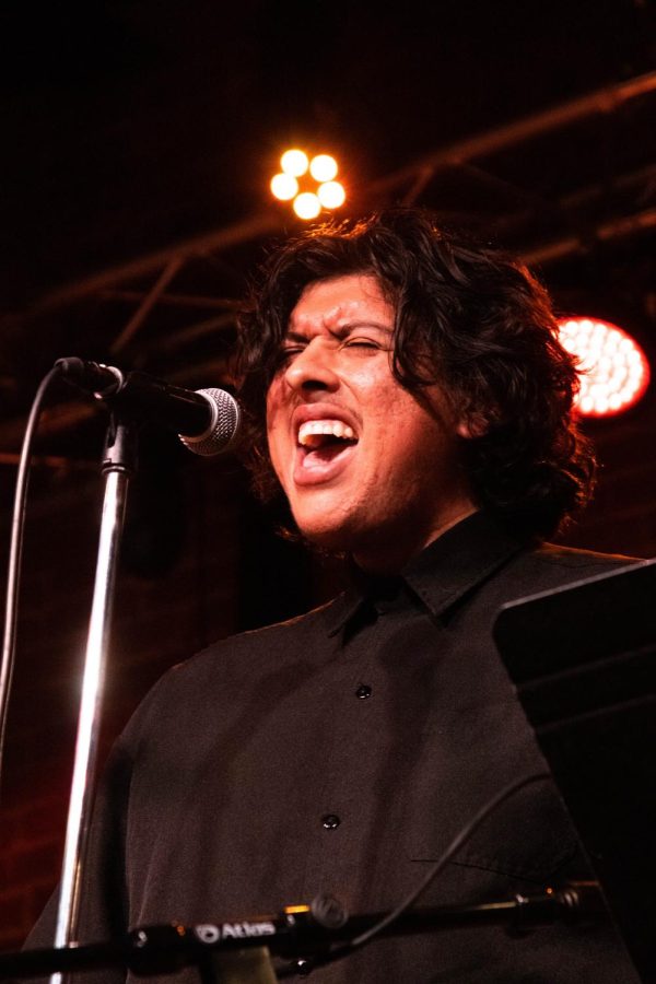 Trombonist Kevin Roman lays down vocals at a jazz show on Monday, April 11 at SOhO Restaurant and Music Club in Santa Barbara, Calif. Roman sang for two songs during the evening as part of the New World Jazz Ensemble.