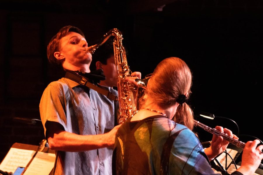 Eli Nania resounds the stage with the saxophone during a jazz show on Monday, April 11 at SOhO Restaurant and Music Club in Santa Barbara, Calif. Nania played with the David Campos group.