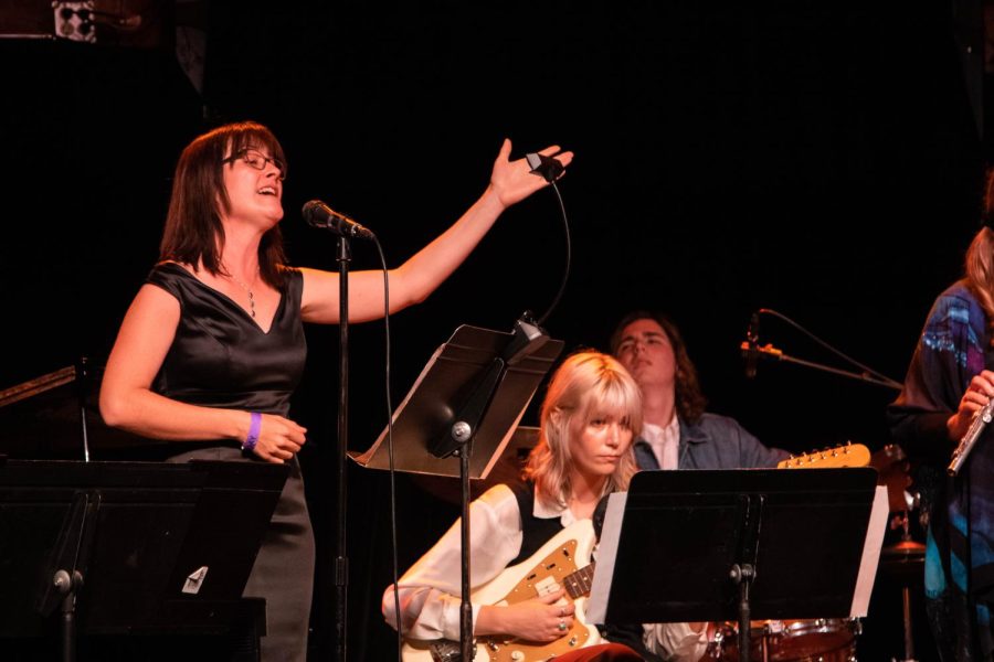 Jessica Frost, left, provides vocals for the David Campos group on Monday, April 11 at SOhO Restaurant and Music Club in Santa Barbara, Calif. Frost joined the group for the last couple of songs.