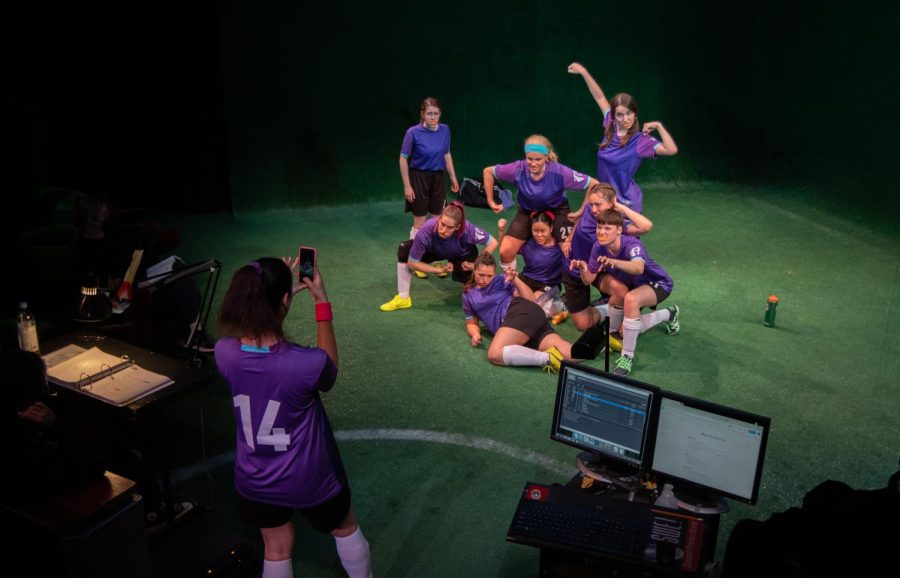 The cast of The Wolves pose during a tech run as part of the show on Saturday, April 2 at City Colleges Jurkowitz Theatre in Santa Barbara, Calif. The Theatre Group at SBCC is presenting The Wolves from April 6 to 23.