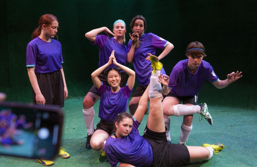 Hattie Ugoretz, Amanda Russell, Piper Eglin, Natalia Achatz, Joan Cheam and Brooklyn Snyder rehearse for The Theatre Group at SBCC’s production of “The Wolves” by Sarah DeLappe, directed by Sara Rademacher at City College’s Jurkowitz Theatre in Snta Barbara, Calif. “The Wolves” is running from April 6-23, 2022.