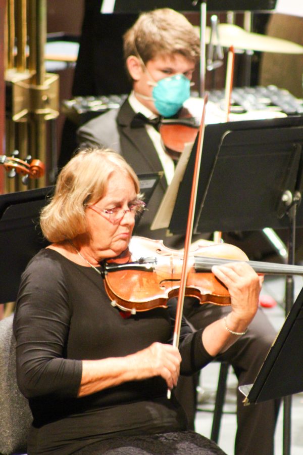 Diana Andonian, first violinist for City College's community symphony orchestra, begins the first song "Crown Imperial" on Sunday, April 24 at City College’s Garvin Theatre in Santa Barbara, Calif.