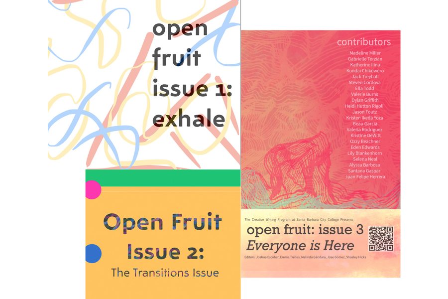 Open Fruit Magazine’s first two issues are available for viewing and reading on their website. Open Fruit’s third issue, “Everyone is Here” will be available on Thursday, April 28. The magazine was made by Joshua Escobar and Emma Trelles from the English Department at Santa Barbara City College.