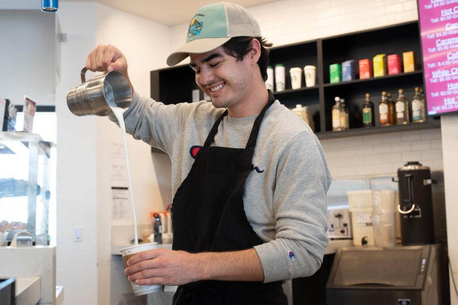 Starbucks Barista, Garrett Fuller, prepares a latte for a customer on Sept. 22 at the City College Bookstore in Santa Barbara, Calif. “It’s a lot of fun, Fuller said. You get to meet a lot of people and I have made quite a few friends.”
