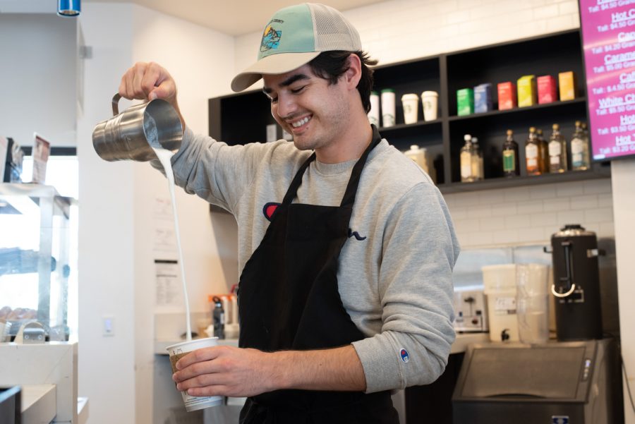 Starbucks Barista, Garrett Fuller, prepares a latte for a customer on Sept. 22 at the City College Bookstore in Santa Barbara, Calif. “It’s a lot of fun," Fuller said. "You get to meet a lot of people and I have made quite a few friends.”