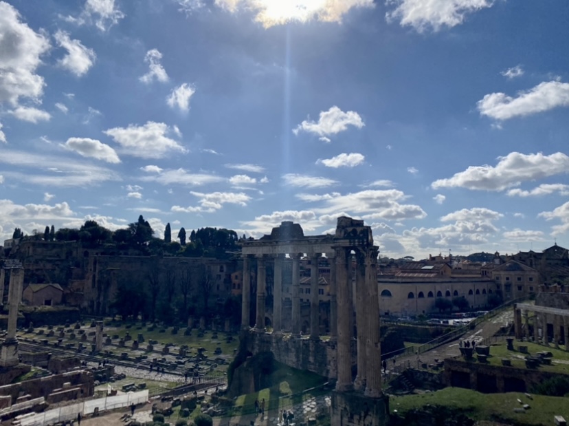 The+study+abroad+program+took+a+walking+tour+of+the+Roman+Forum+ruins+in+Rome%2C+Italy+on+Wednesday%2C+Feb.+16.+The+students+took+a+break+at+an+overlook+showcasing+the+ruins+that+were+once+home+to+ancient+Roman+governments.