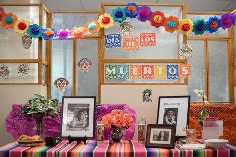 Día de Muertos Altar photographed on Oct. 27 in the Student Services Building at City College in Santa Barbara, Calif. The candles on the altar serve as a path for the souls of dead to find their way to the display.