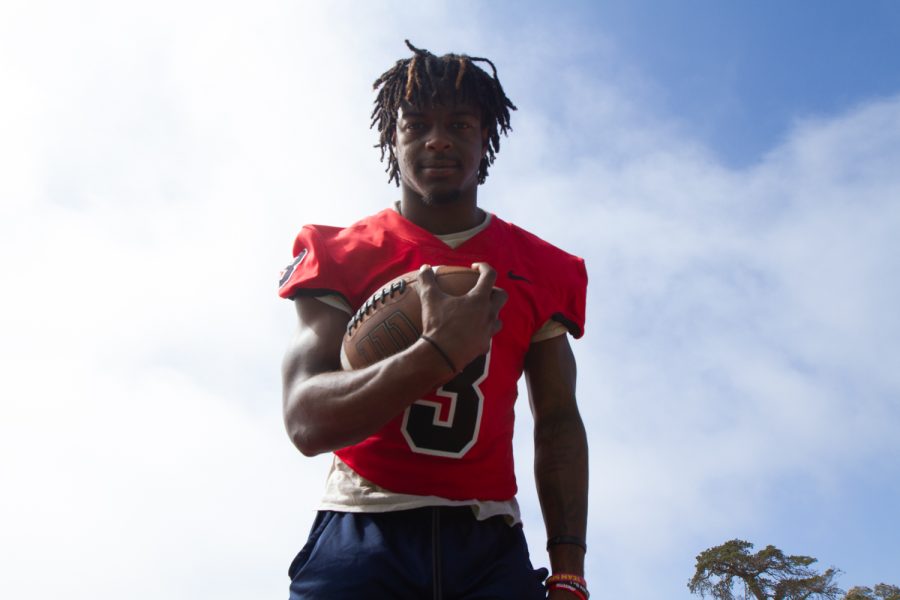 Terrance Biser-Coleman cradles the football on Oct. 7 at La Playa Stadium at City College in Santa Barbara, Calif. Coleman has already scored two touchdowns this season.
