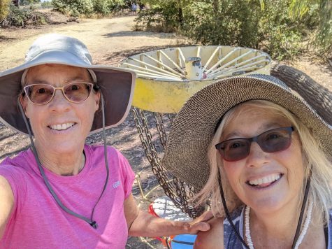 Sally Ghizzoni, 65 and her cousin Jennifer Wallace, 64, after a game of Frisbee golf at the Evergreen Open Space Disk Golf course in Goleta, Calif.