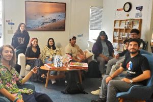 Club President Nick Hernandez (far right) leads a meeting of the Mindfulness Club at The Well on Oct. 20, 2022 at City College in Santa Barbara, Calif. This image is provided courtesy of Hernandez.