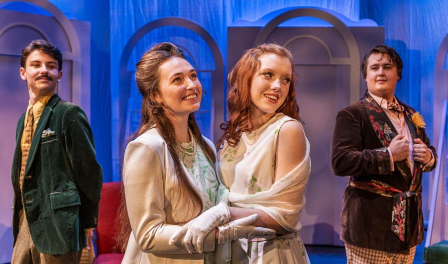 Ben Watkins, Sydney Davidson, Grace Wilson and Augustus Muller in SBCC Theatre Arts Department’s production of THE IMPORTANCE OF BEING EARNEST, directed by Katie Laris, November 9-19, 2022, Jurkowitz Theatre, SBCC West Campus, 900 block of Cliff Dr.