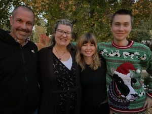 From left, Mark, Amy, Claire, and Will Geriak on Nov. 30 in Anaheim, Calif. Thanksgiving week has been a sacred and special time for the Geriak family since Amy's diagnosis.