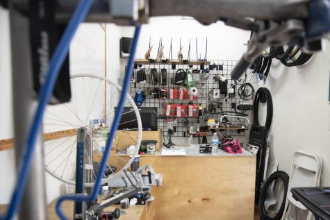 The interior of City College’s Campus Bike Shop photographed on Nov. 30 in Santa Barbara, Calif. Students who bring their bikes into the shop are given access to professional tools and hands-on instruction on servicing their own bike.