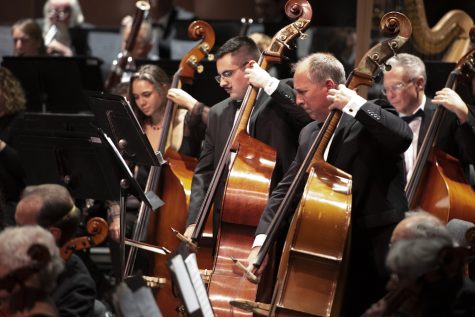The bass section of the Santa Barbara City College Symphony performs in the “Star Wars Suite for Orchestra” on Dec. 4 at the Garvin Theatre in Santa Barbara, Calif. The SBCC Symphony performed the same arrangement that composer and conductor John Williams has used with the Log Angeles Philharmonic.