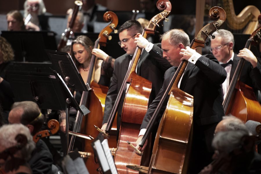 The bass section of the Santa Barbara City College Symphony performs in the “Star Wars Suite for Orchestra” on Dec. 4 at the Garvin Theatre in Santa Barbara, Calif. The SBCC Symphony performed the same arrangement that composer and conductor John Williams has used with the Log Angeles Philharmonic.