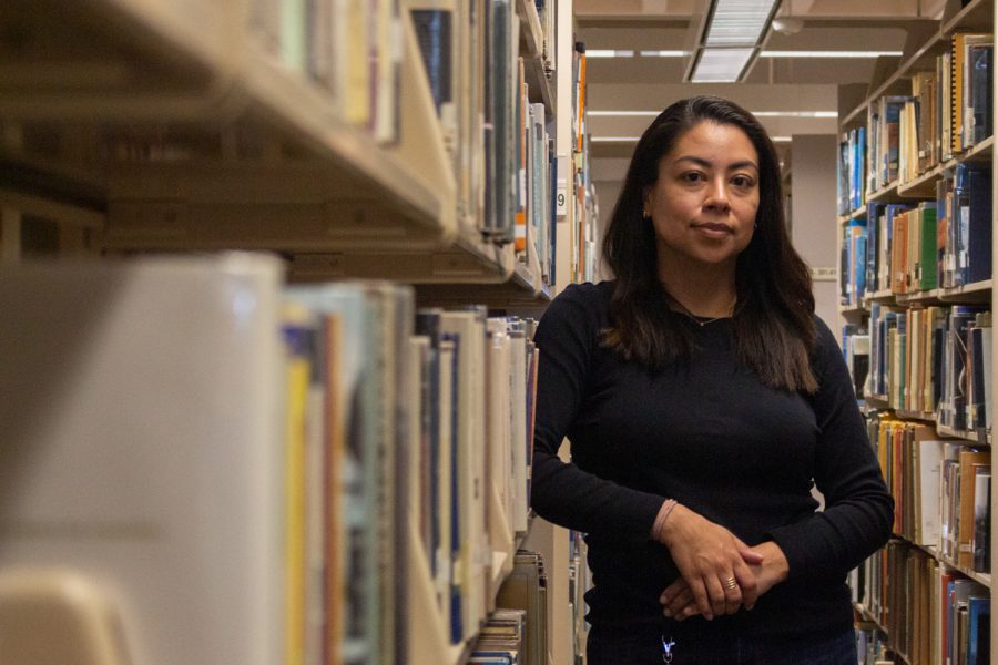 Selina Portera, the new library resident photographed on Nov. 22 in the Luria Library at City College in Santa Barbara, Calif. She recently got her Masters in Library and Information Studies.