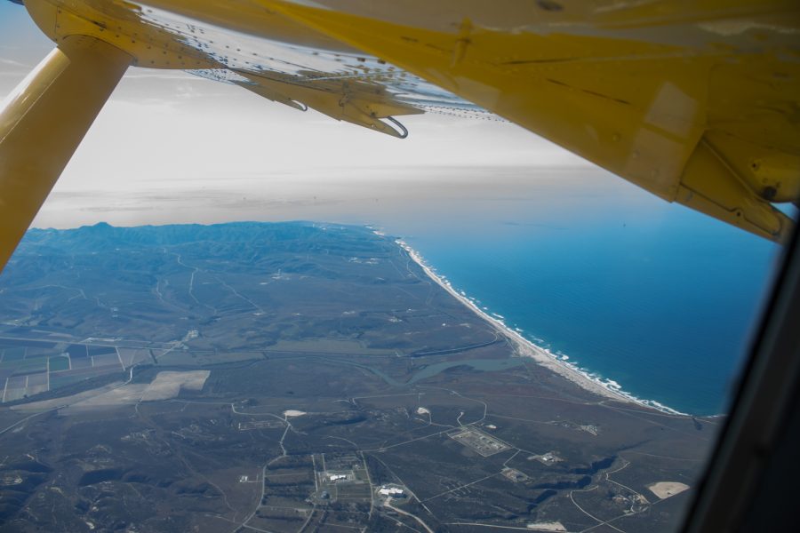 The view from the plane on Nov. 20 at Skydive Santa Barbara in Lompoc, Calif. The plane ride takes about 10 minutes to reach 13,000 feet.